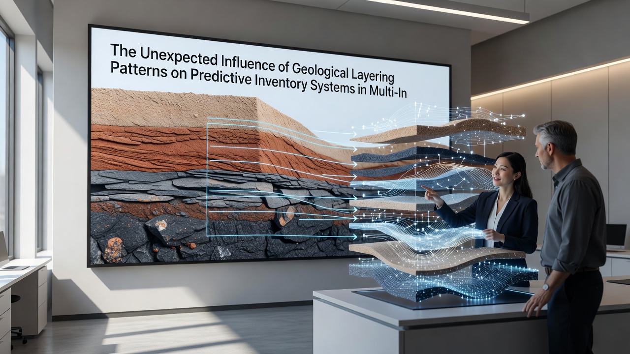 Cross-section diagram of stratified rock layers integrated with supply chain inventory prediction graphs